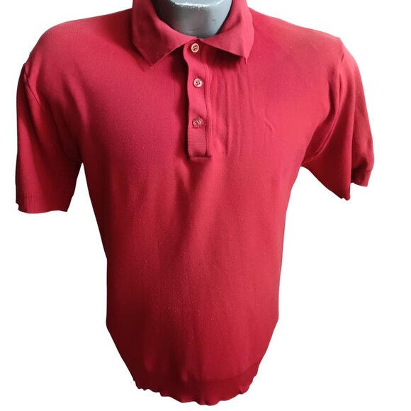 Vintage 70's Medium Men's Ban-Lon Polo Shirt Deep Red Stretch Buttery Knit - Picture 1 of 7